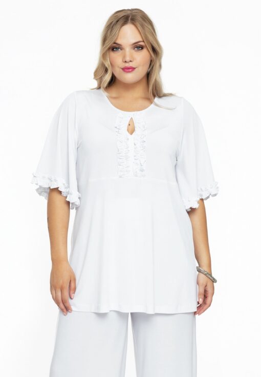 Yoek Tuniek flare met ruches | Wit | Maat 46/48