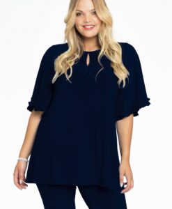 Yoek Tuniek flare met ruches | Blauw | Maat 38/40