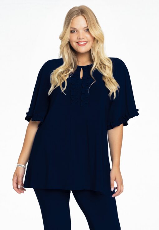 Yoek Tuniek flare met ruches | Blauw | Maat 38/40