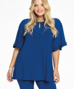 Yoek Tuniek flare met ruches | Indigo | Maat 42/44
