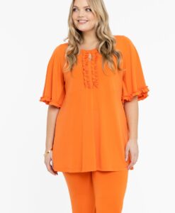Yoek Tuniek flare met ruches | Oranje | Maat 38/40