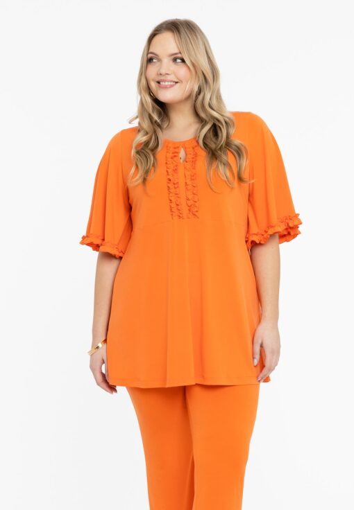 Yoek Tuniek flare met ruches | Oranje | Maat 38/40