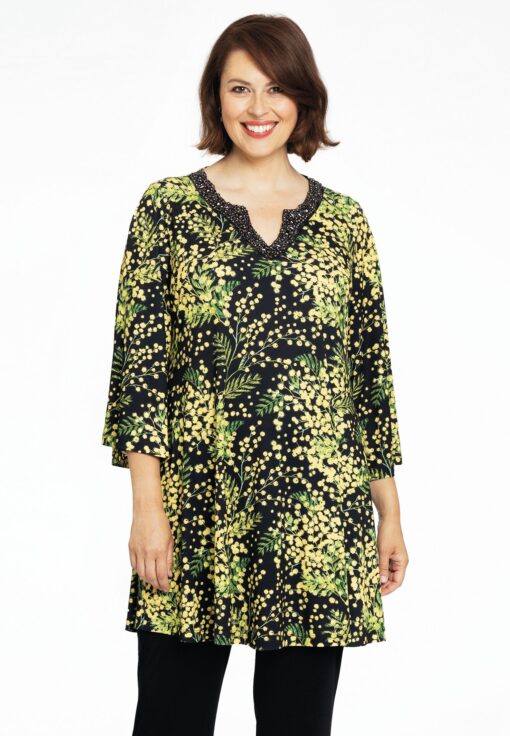 Yoek Tuniek wide bottom strass MIMOSA | Zwart | Maat 46/48