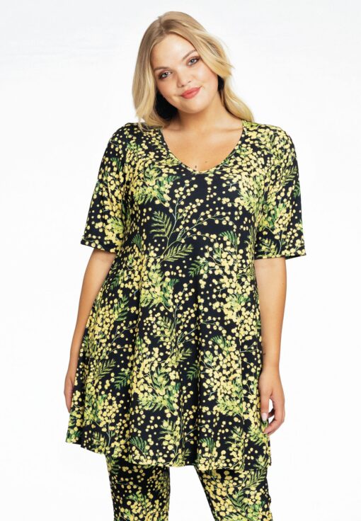 Yoek Tuniek wide bottom MIMOSA | Zwart | Maat 38/40