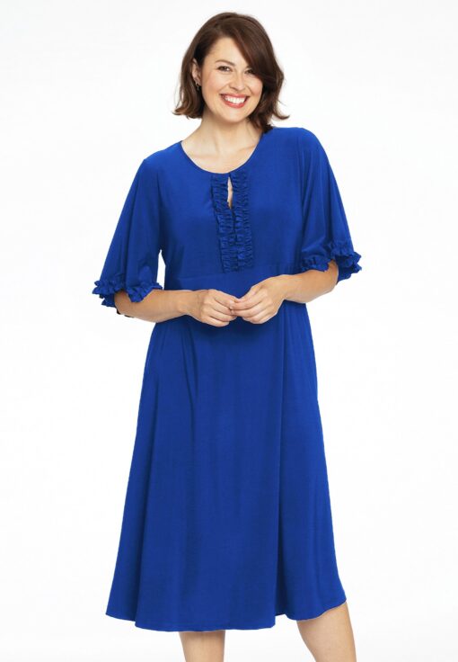 Yoek Jurk met ruches | Indigo | Maat 54/56