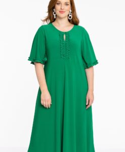Yoek Jurk met ruches | Groen | Maat 58/60