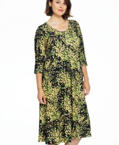 Yoek Geplooide jurk MIMOSA | Zwart | Maat 46/48