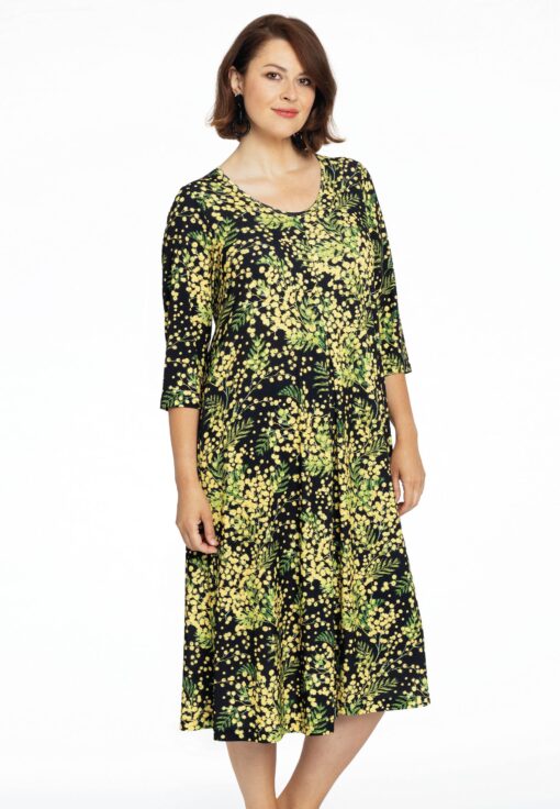 Yoek Geplooide jurk MIMOSA | Zwart | Maat 46/48