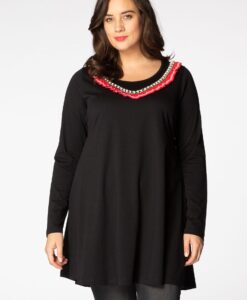 Yoek Tunic wide bottom tape | Zwart | Maat 54/56