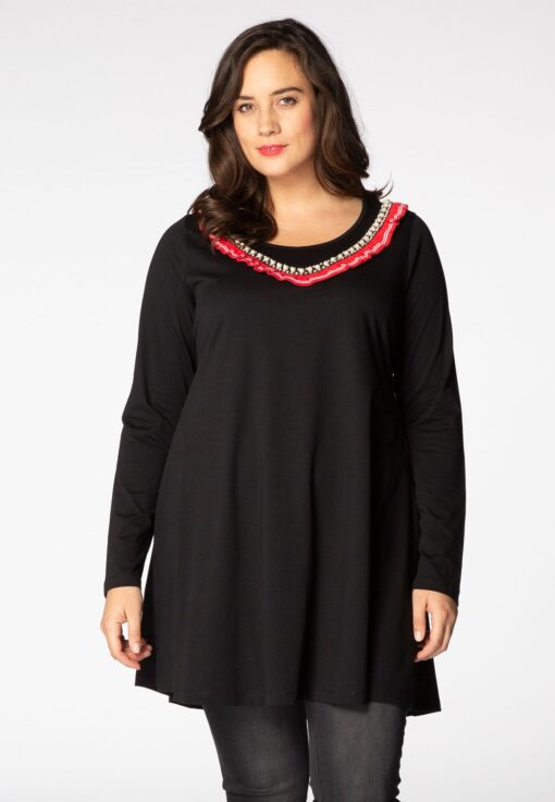 Yoek Tunic wide bottom tape | Zwart | Maat 54/56