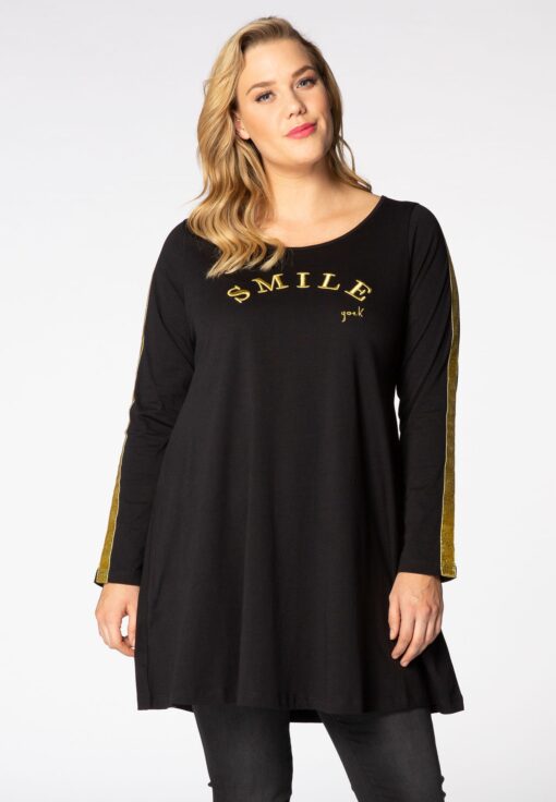 Yoek Tunic wide bottom Smile | Zwart | Maat 54/56