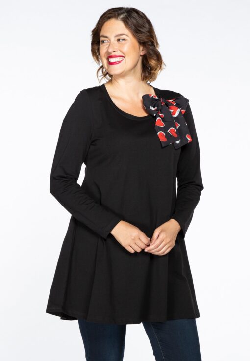 Yoek Tunic wide bot. bow | Zwart | Maat 42/44
