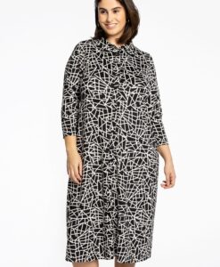Yoek Blouse midi Graphic | Zwart | Maat 46/48