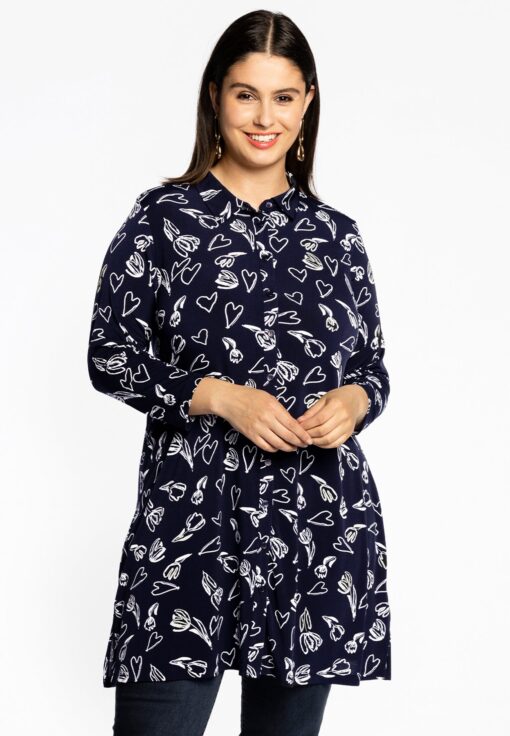 Yoek Blouse TULIP/HEART | Blauw | Maat 46/48