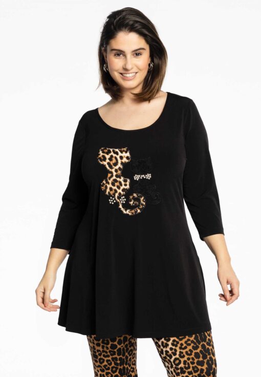 Yoek Tuniek met katten | Zwart | Maat 38/40