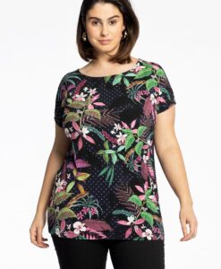 Yoek Shirt met kapmouwen TROPIC DOTS | Blauw | Maat 38/40