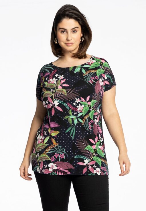 Yoek Shirt met kapmouwen TROPIC DOTS | Blauw | Maat 38/40
