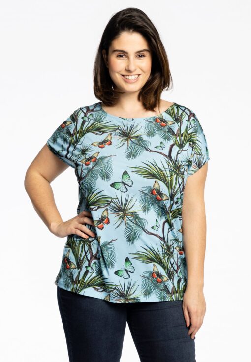 Yoek Shirt met kapmouwen PAPILLON | Blauw | Maat 38/40