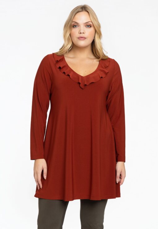 Yoek Tuniek wide bottom ruches | Bruin | Maat 38/40