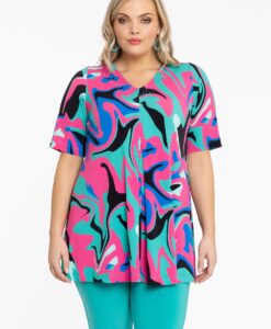 Yoek Tuniek geplooid met glitters | Turquoise | Maat 42/44