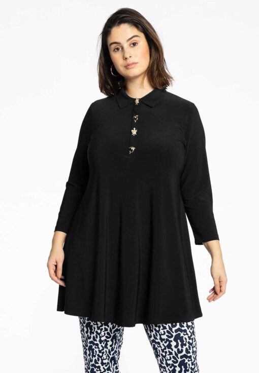 Yoek Tuniek wide bottom knopen | Zwart | Maat 38/40