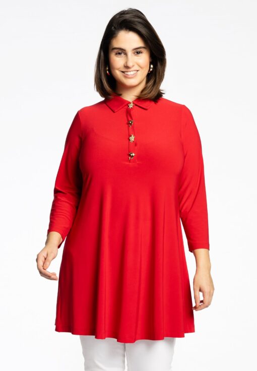 Yoek Tuniek wide bottom knopen | Rood | Maat 42/44