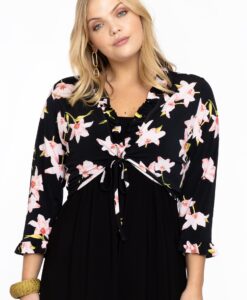 Yoek Bolero ruches HIBISCUS | Zwart | Maat 50/52