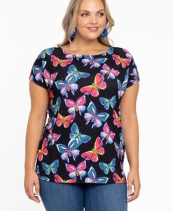 Yoek Wijd shirt BUTTERFLIES | Zwart | Maat 42/44