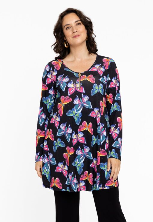 Yoek Tuniek wide bottom BUTTERFLIES | Zwart | Maat 54/56