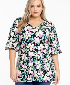 Yoek Tunic flare ruffle sleeve OPAL | Zwart | Maat 42/44