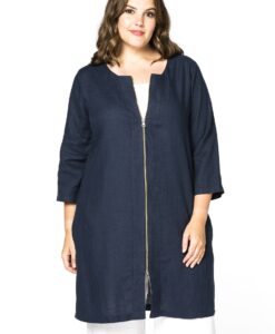 Yoek Blouse-jasje rits linnen | Blauw | Maat 38/40