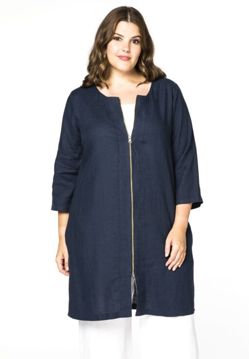 Yoek Blouse-jasje rits linnen | Blauw | Maat 38/40