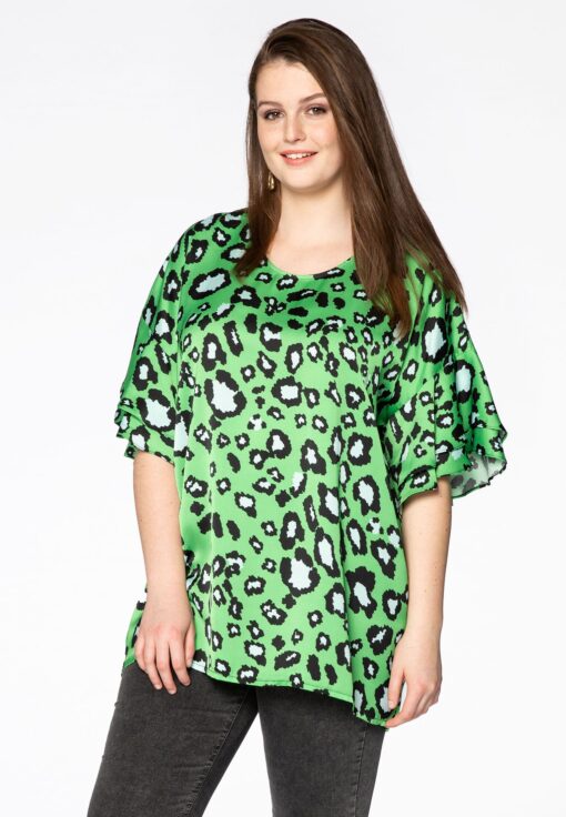 Yoek Blouse wide frilled | Groen | Maat 38/40