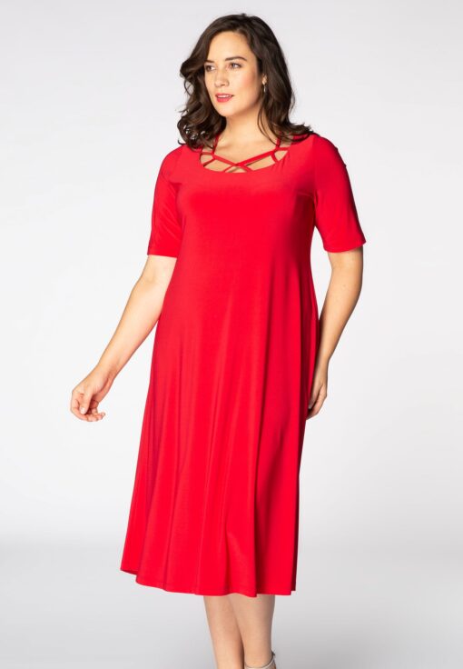 Yoek Jurk met bandjes | Rood | Maat 38/40