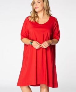 Yoek Jurk van stretch katoen | Rood | Maat 38/40