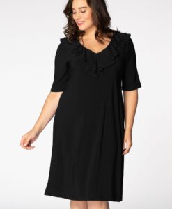 Yoek Jurk met ruches | Zwart | Maat 38/40