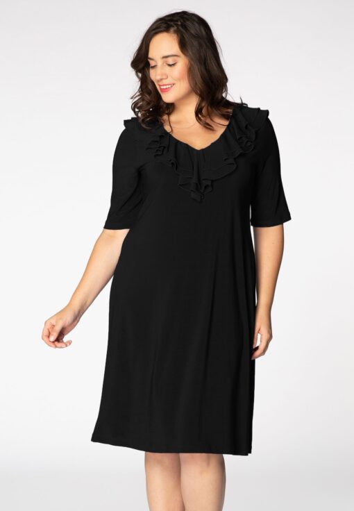 Yoek Jurk met ruches | Zwart | Maat 38/40