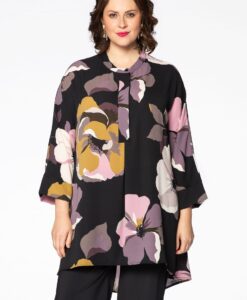 Yoek Blouse SELENA pointy hem | Zwart | Maat 54/56