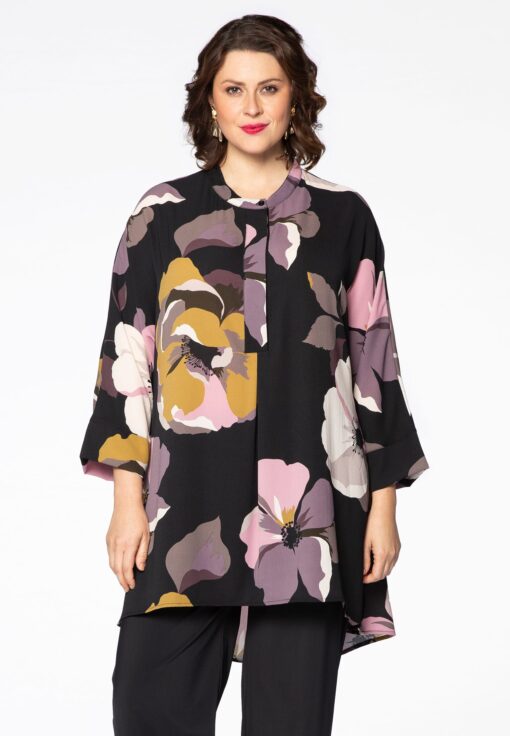 Yoek Blouse SELENA pointy hem | Zwart | Maat 54/56