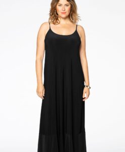 Yoek Maxi jurk spaghetti | Zwart | Maat 50/52