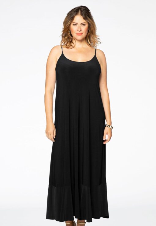 Yoek Maxi jurk spaghetti | Zwart | Maat 50/52