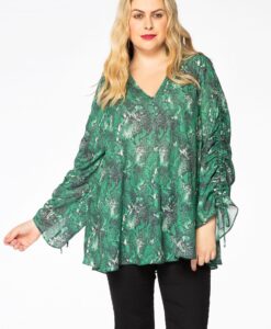 Yoek Blouse met gerimpelde mouw | Groen | Maat 46/48