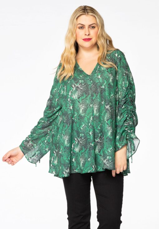 Yoek Blouse met gerimpelde mouw | Groen | Maat 46/48