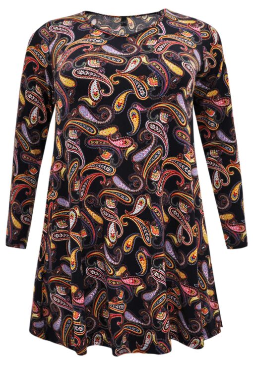 Yoek Tuniek wide bottom PAISLEY | Zwart | Maat 58/60