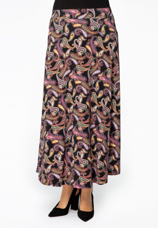 Yoek Lange rok PAISLEY | Zwart | Maat 54/56
