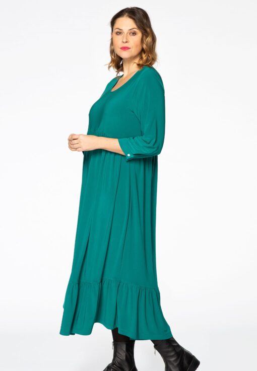 Yoek Jurk ruches | Groen | Maat 50/52