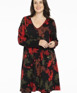 Yoek Jurk breisel met bloemen | Zwart | Maat 42/44