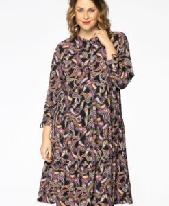 Yoek Jurk met stroken PAISLEY | Zwart | Maat 46/48