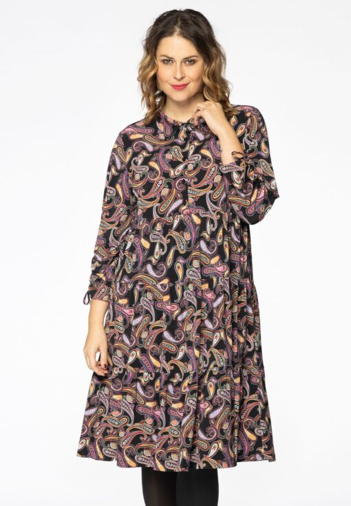 Yoek Jurk met stroken PAISLEY | Zwart | Maat 46/48
