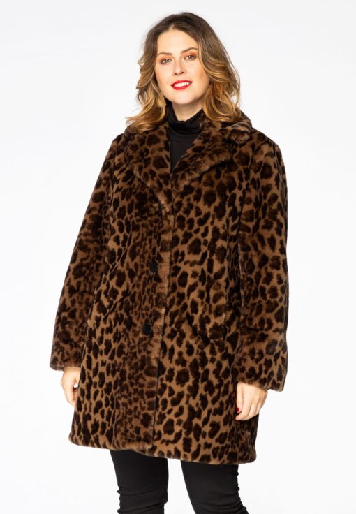 Yoek Mantel fur BROWN | Bruin | Maat 44